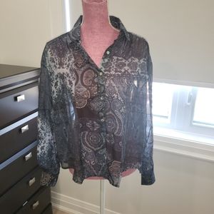 Sheer paisley button down top